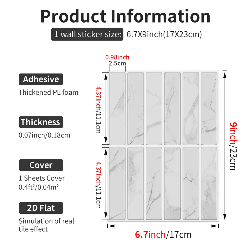 Self Adhesive Marble Wall Tiles 17x23cm Peel Stick Waterproof Easy Clean Subway Stickers For Home Kitchen Shower Wall