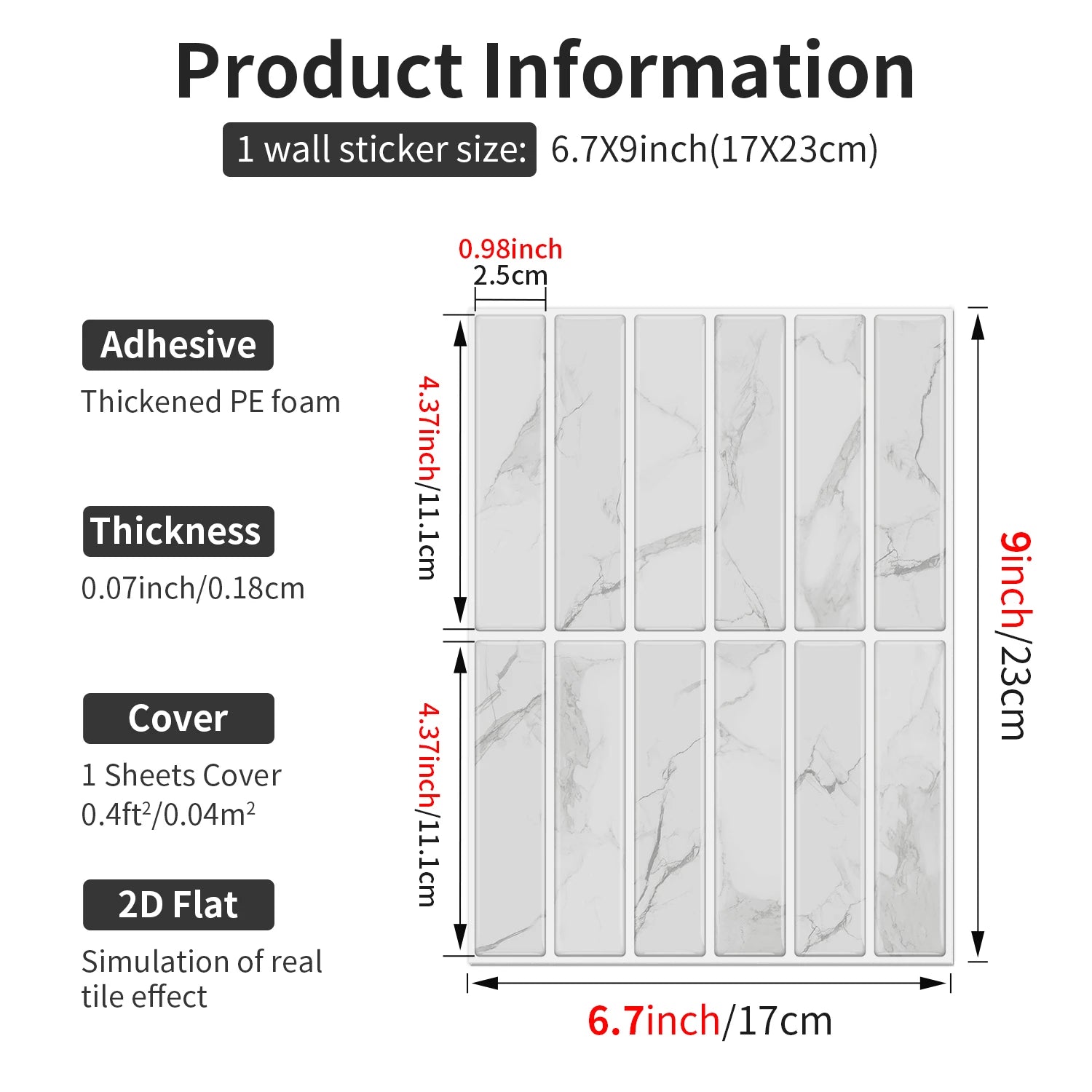 Self Adhesive Marble Wall Tiles 17x23cm Peel Stick Waterproof Easy Clean Subway Stickers For Home Kitchen Shower Wall