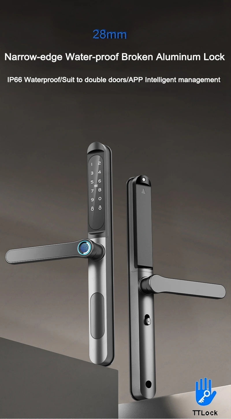 Slim 2.8CM Waterproof Sliding Door Smart Lock Fingerprint Password IC Card Key Compatibility TTlock App & Alexa Biometric Header