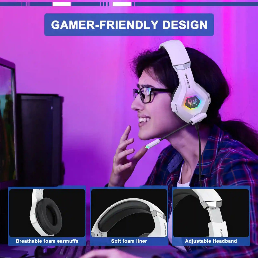 RGB Wired Gaming Headset with Noise Cancelling Mic - Black & White Tidesmit