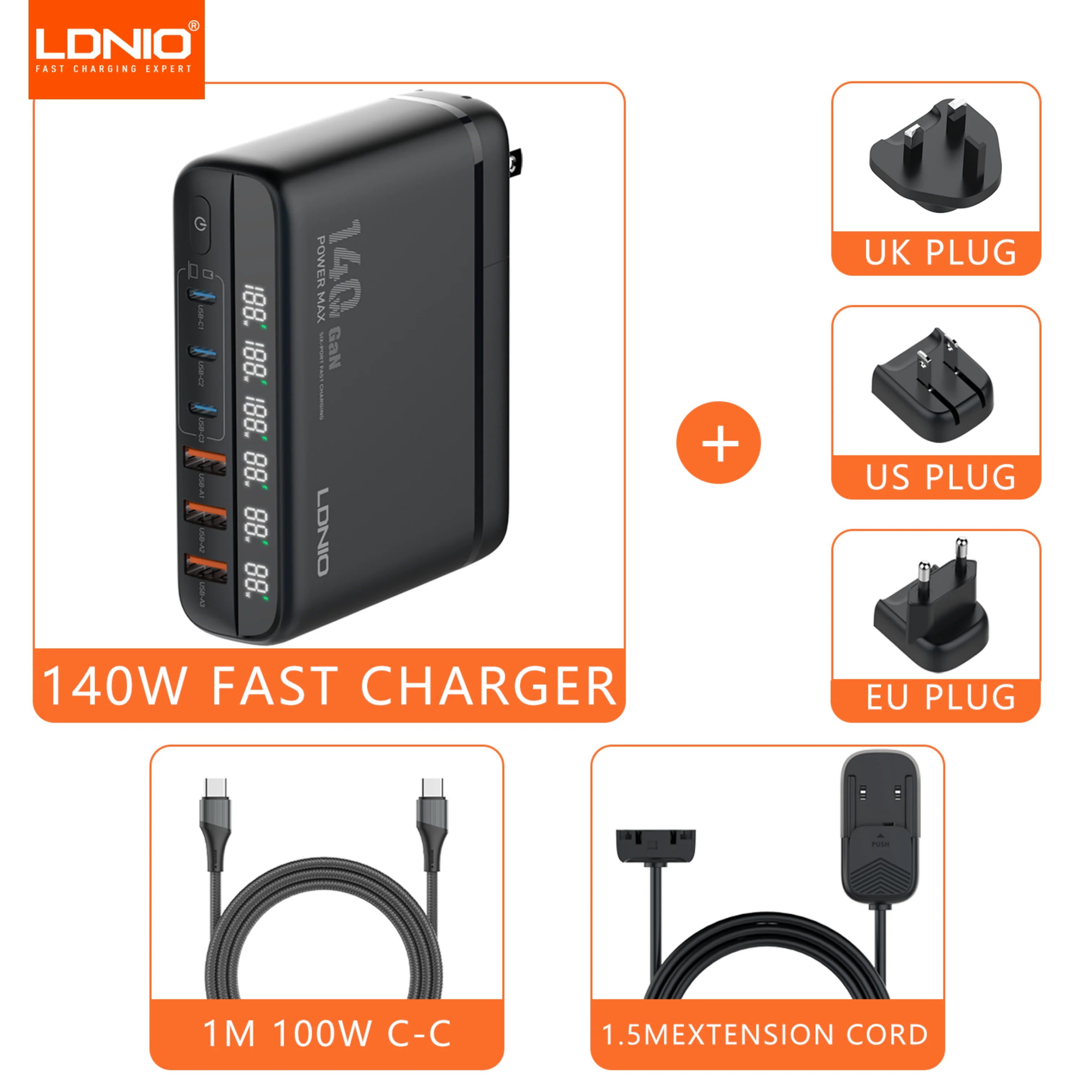 140W GaN USB-C Charger | Fast PD Adapter for Laptops & Mobile Devices with 1 charge cable China Mainland Tidesmit