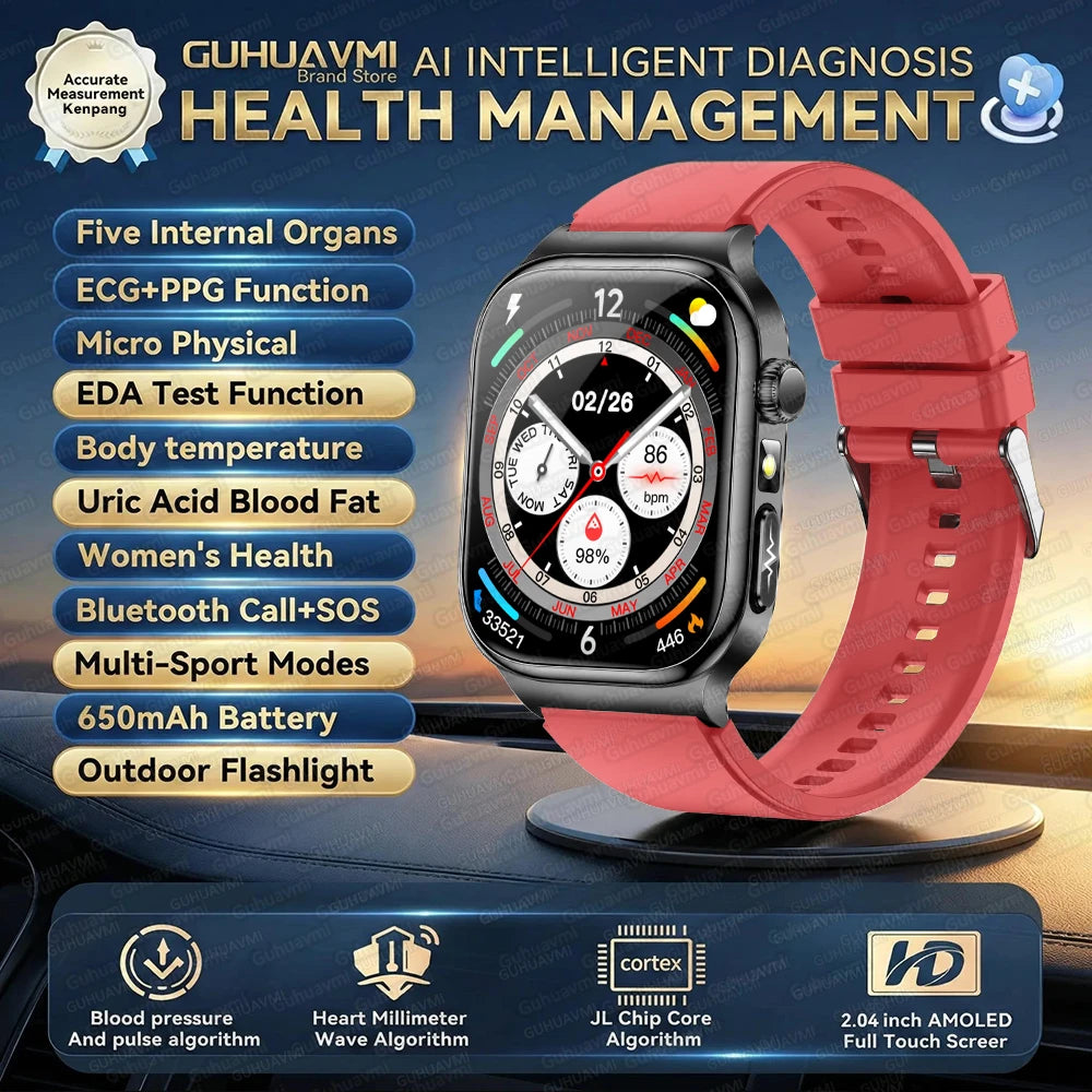 2026 New ECG Heart Health Analysis Smart Watch Accurate Uric Acid Blood Pressure Body Fat Five organ Fitness Health Smart Watch