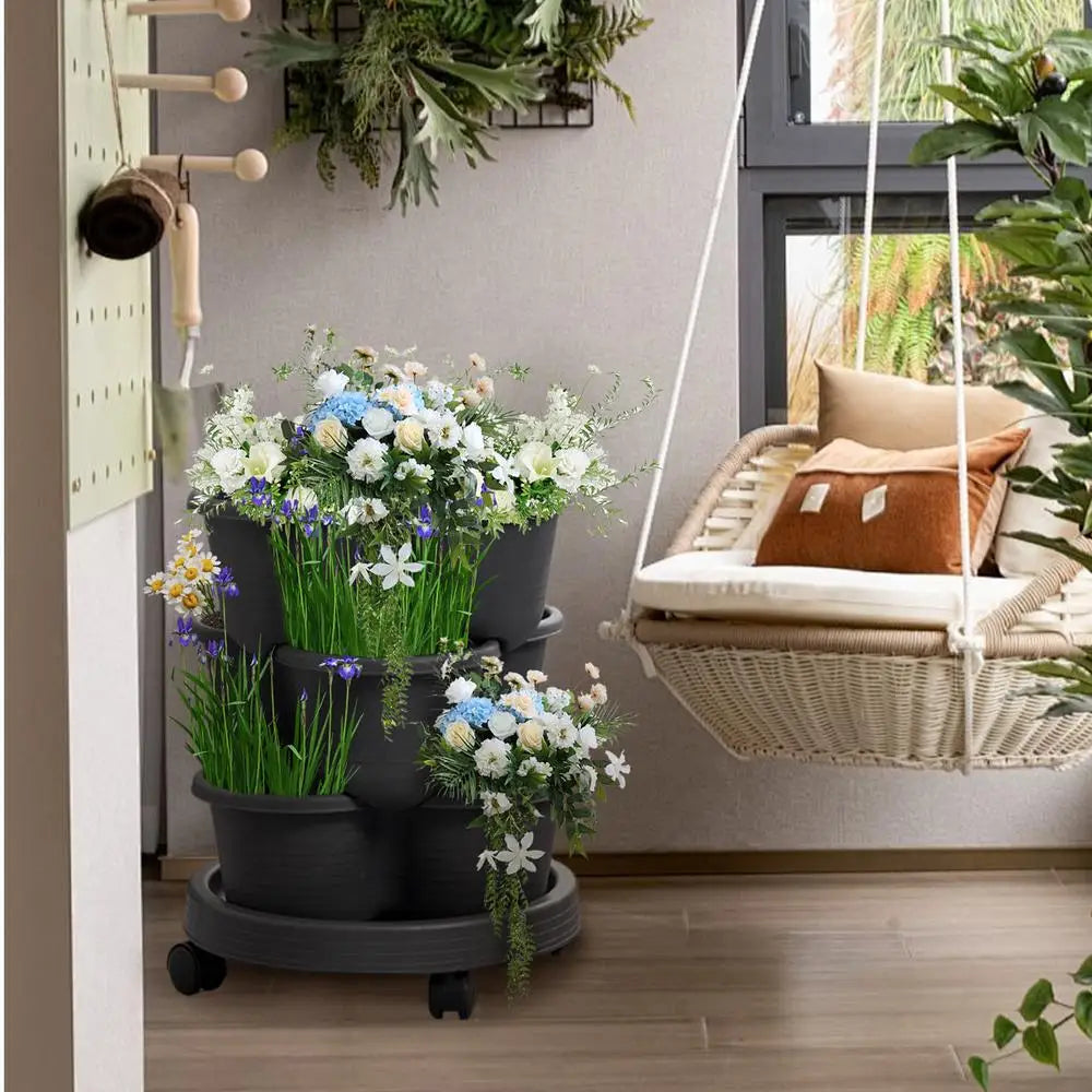 Strawberry Planter Tower 3 Tiers Vertical Tower Stackable Pot Stacking Garden Flower and Vegetable Planter for Home Garden