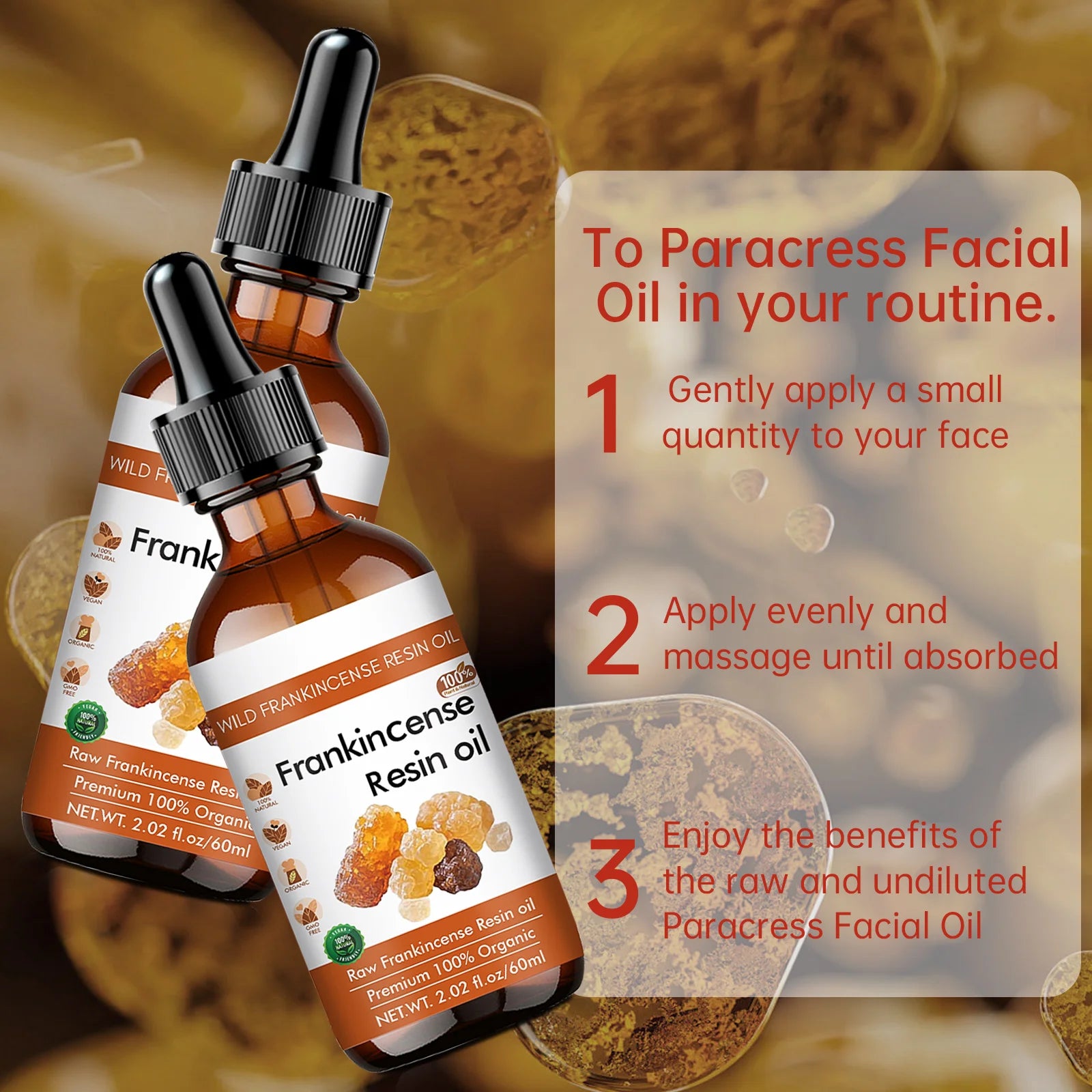 Organic Frankincense Resin Face Oil 60ml - 100% Pure Raw Formula, Supports Skin Smoothing, Deeply Moisturizes & Soothes.
