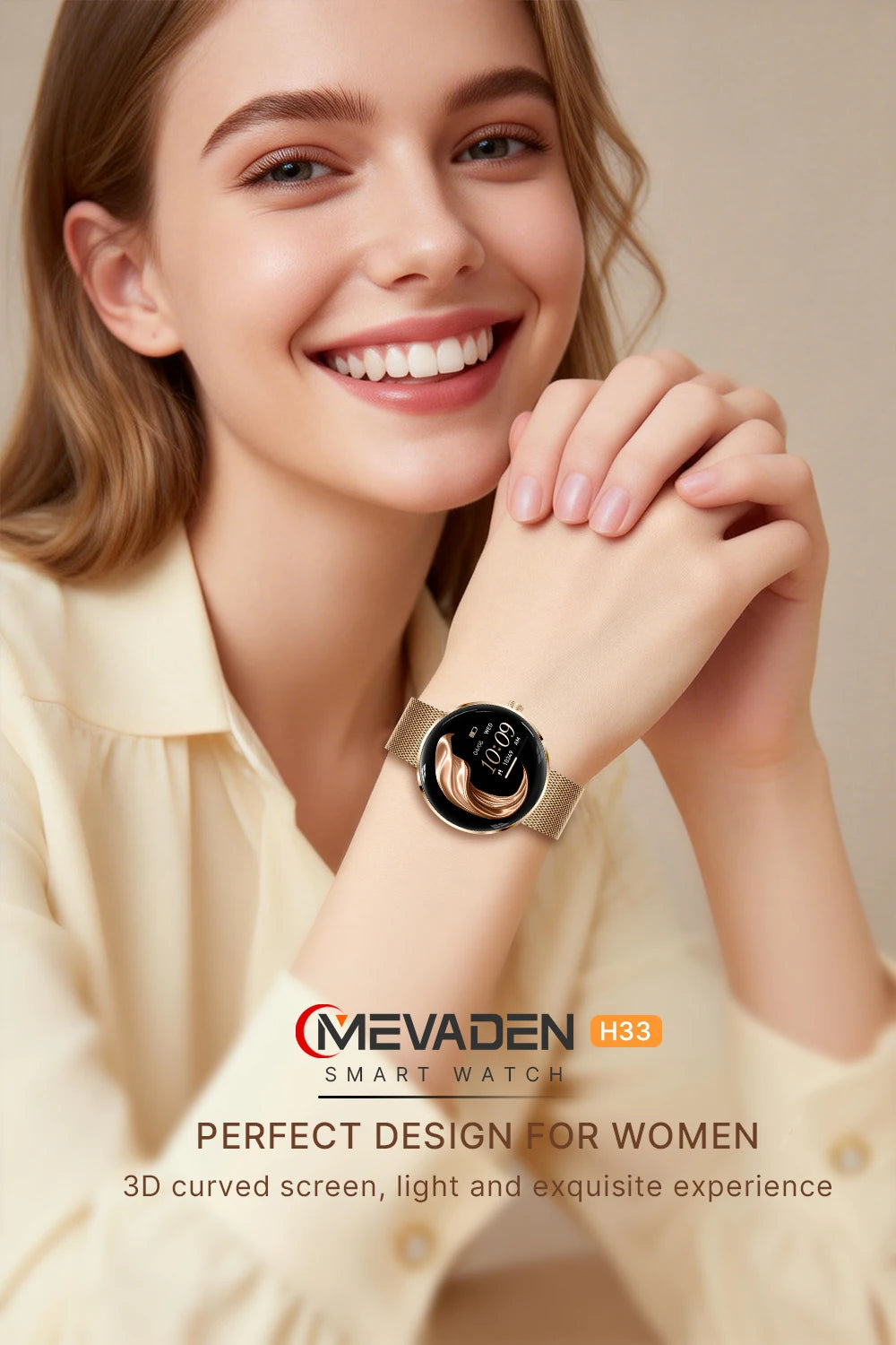 MEVADEN 8.5mm Utra-thin Stainless Steel Smartwatch 1.43 inch AMOLED Screen Women Bluetooth Call Health Monitor Sport Smart Watch