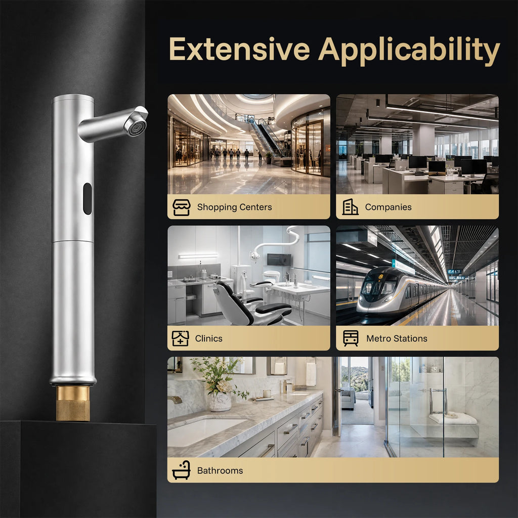 Automatic Sensor Faucet, Touchless Stainless Steel Bathroom Sink Mixer Tap, Hands-Free Cold Water Only with Control Box, Modern Silver Tall Design for Home Hotel Kitchen Hospital, Easy Clean Anti-Rust