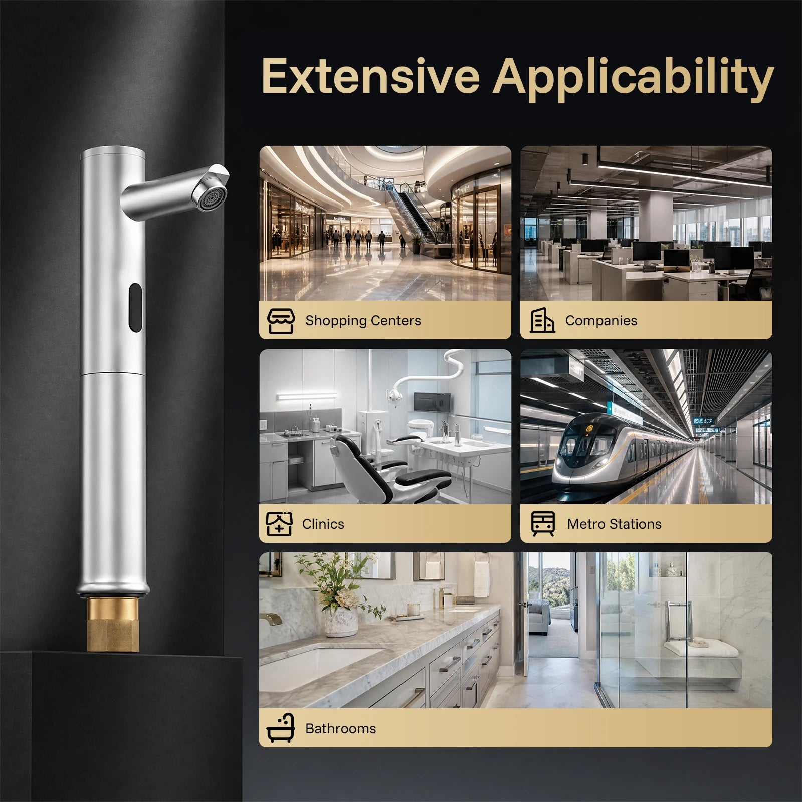 Automatic Sensor Faucet, Touchless Stainless Steel Bathroom Sink Mixer Tap, Hands-Free Cold Water Only with Control Box, Modern Silver Tall Design for Home Hotel Kitchen Hospital, Easy Clean Anti-Rust