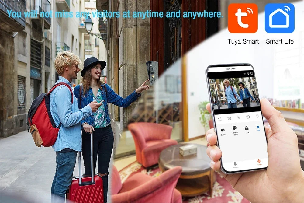 Tuya Wireless IPS 10 " touch screen 1080P camera video intercom kit, with mobile detection, ID access control unlocking,
