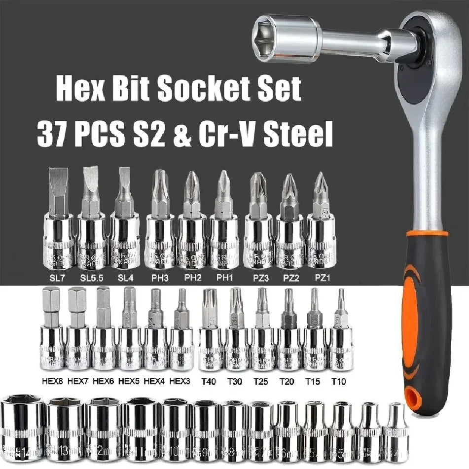 For Hous Auto Repair 46pc Drive Socket Set 1/4 inch Ratchet Wrench Set with Sockets Metric Hex Bit Socket Set Mechanic Tool Kits