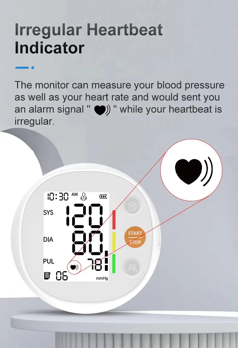 Round Upper Arm Blood Pressure Monitor Automatic Accurate Digital Medical BP Meter Sphygmomanometer for Elderly Home Use