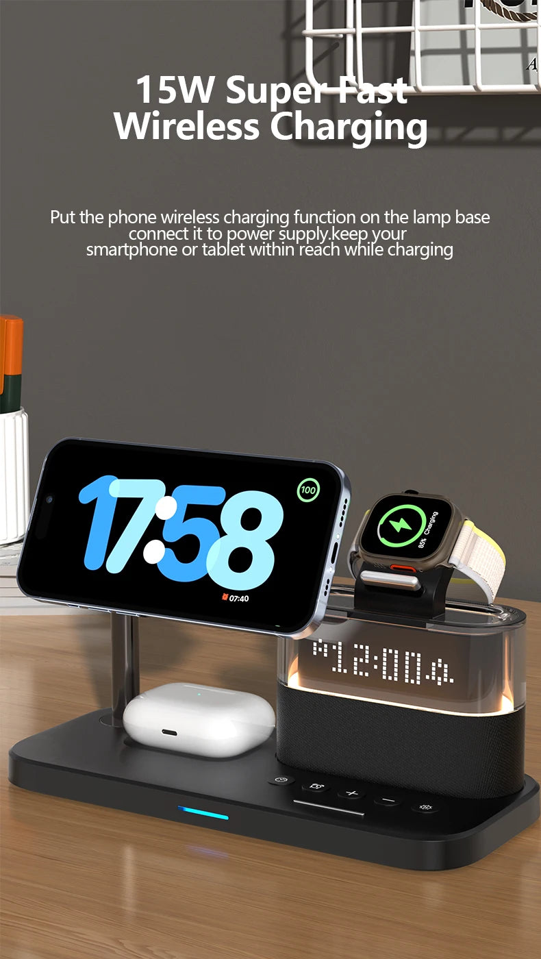 3-in-1 MagSafe Wireless Charger Station with RGB Alarm Clock Tidesmit