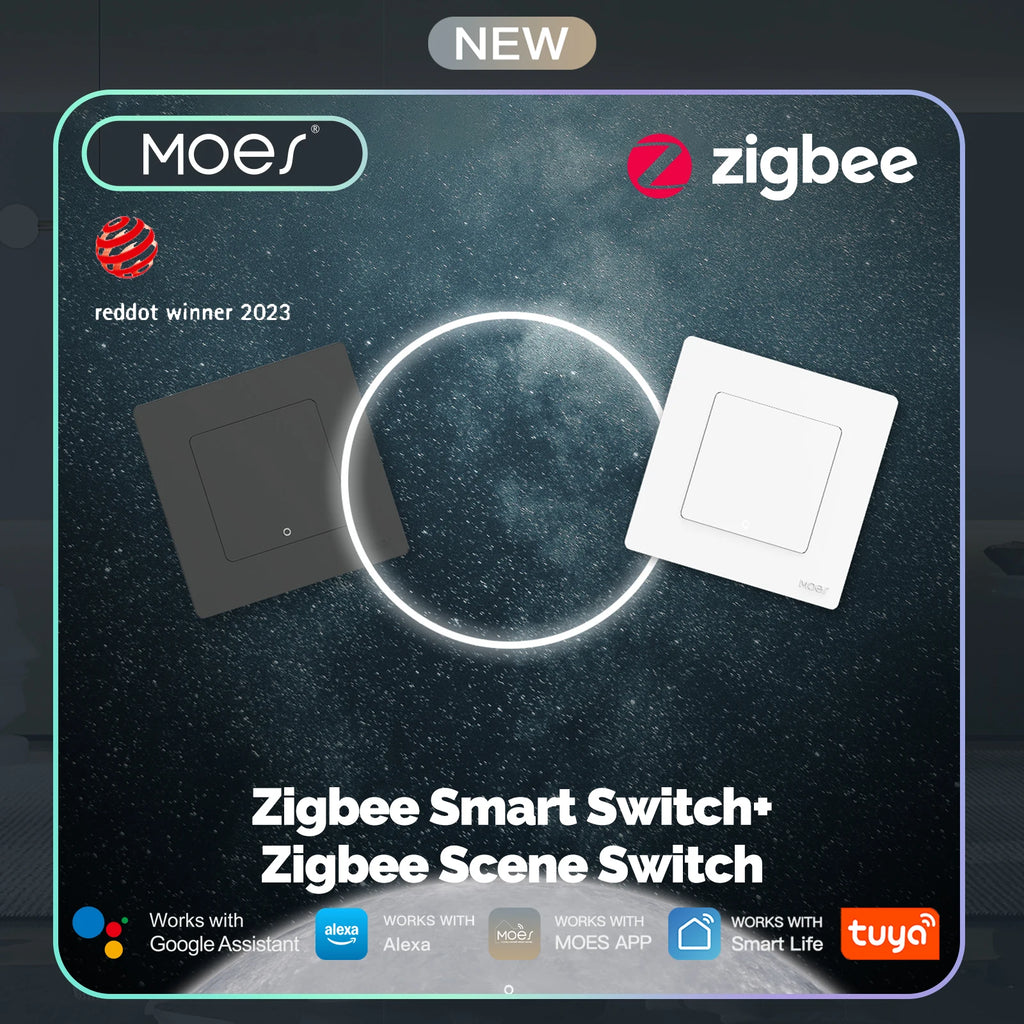 MOES New Star Ring Tuya Smart ZigBee3.0 Push Button Switch/Scene Switch Smart Life APP Remote Control Work with Alexa Google