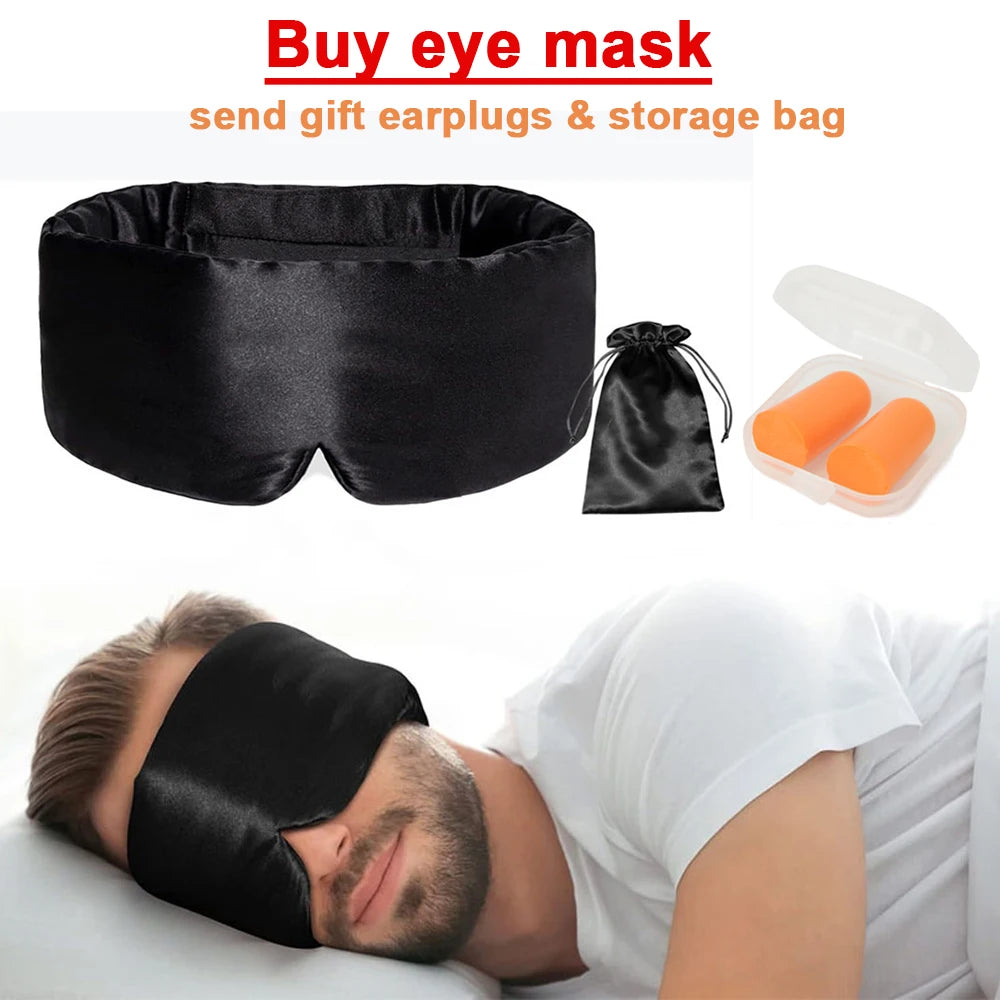 100% Mulberry Silk Sleep EyeMask+Sponge Earplugs,Sleep Mask Adjustable Headband Blocking Light Eyepatch for Travel&Nap Sleep