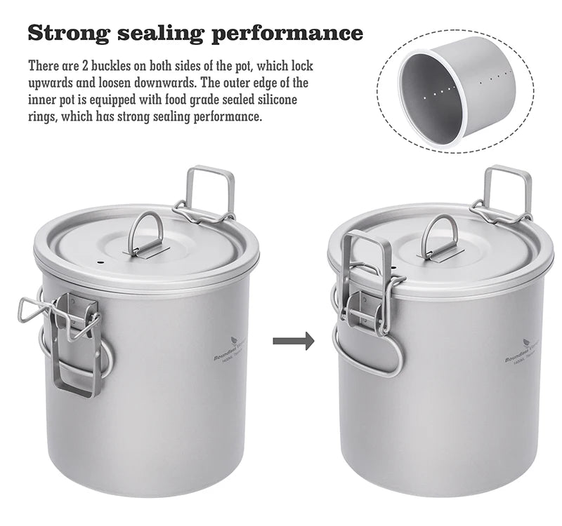 Titanium pot rice cooker showing improved sealing performance on outer pot lid, grey