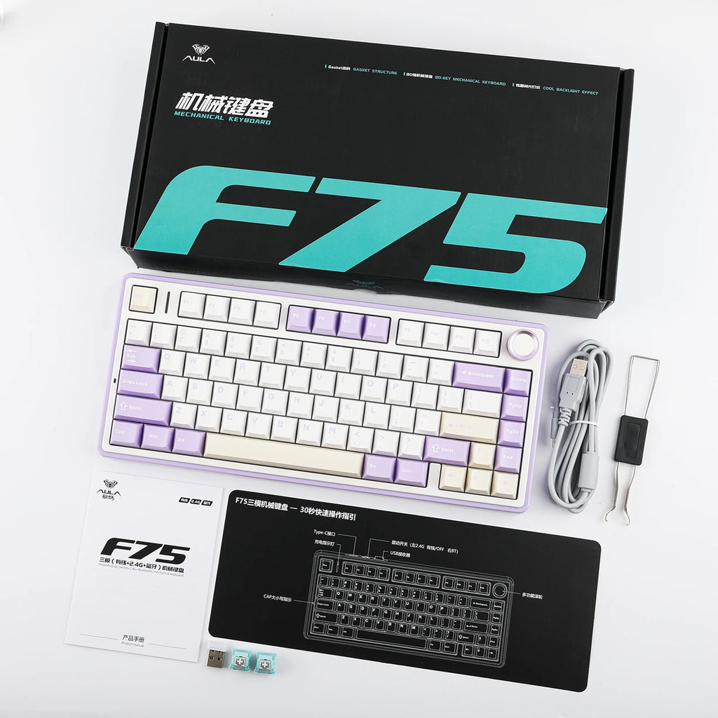 EPOMAKER x AULA F75 75% ANSI Hot-Swap Gasket Bluetooth 5.0/2.4G Wireless/Wired Mechanical Keyboard PBT Keycaps for Mac/Win