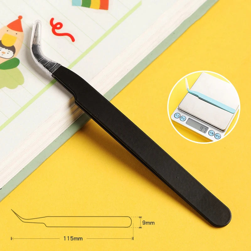 Eyelash Tweezers Set for False Eyelashes - Precision Applicator Tools False Eyelashes Black Curved Tidesmit