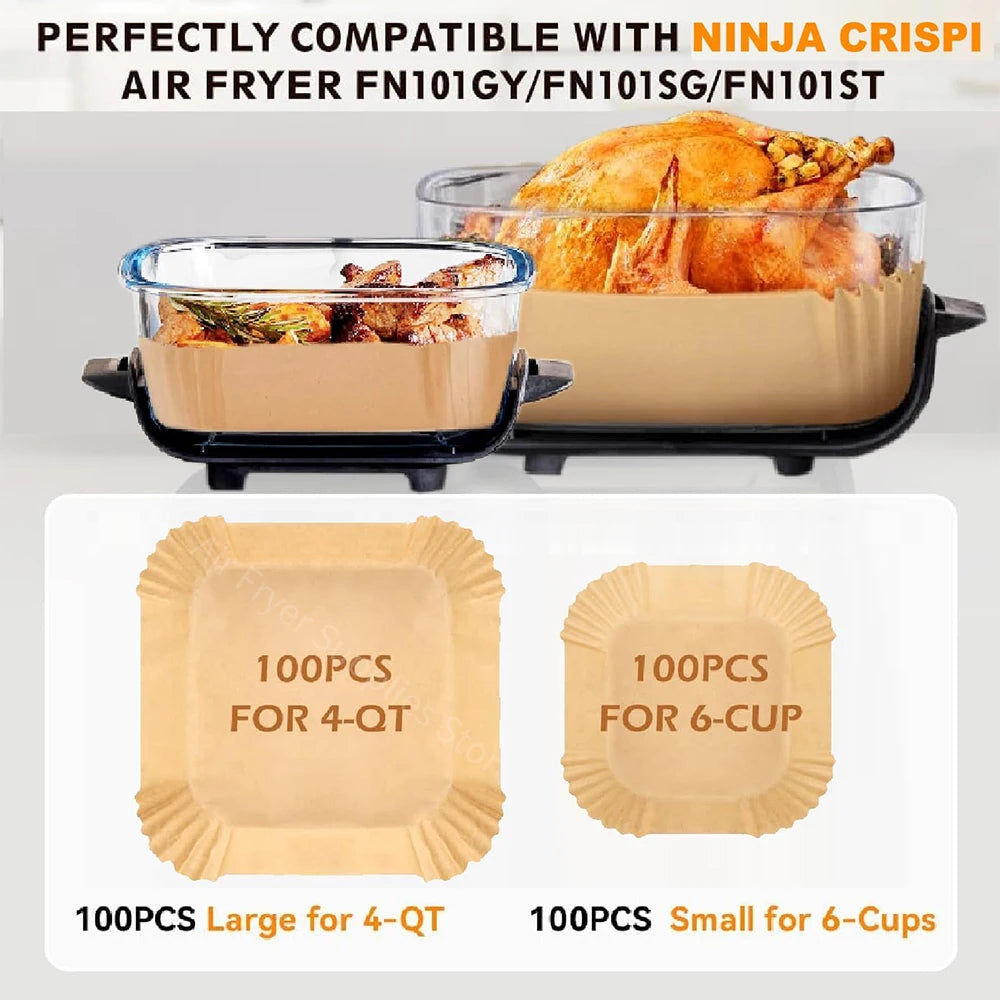 Air Fryer Paper Liners for Ninja Crispi FN101GY/FN101SG/FN101ST Non-Stick Square Glass Parchment Paper Airfryer Accessories ﻿
