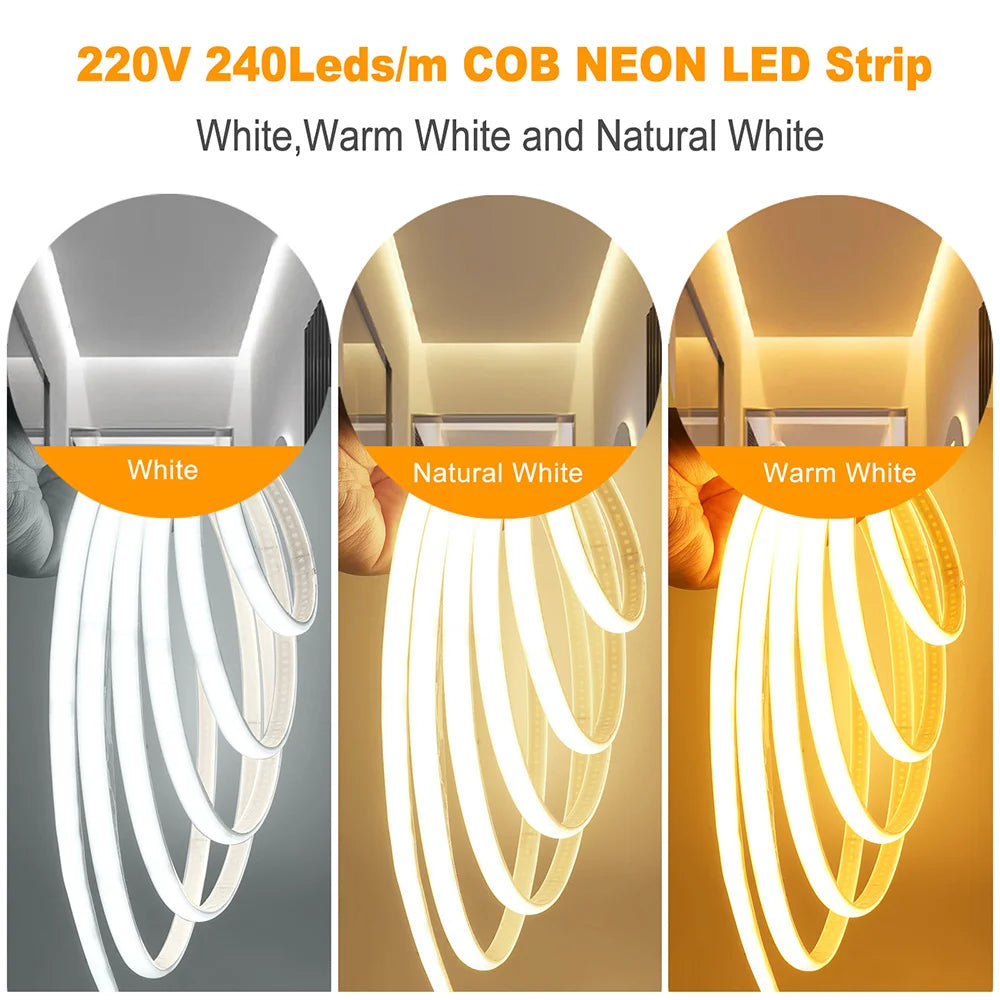 Wifi Bluetooth COB LED Neon Strip Light Wall Touch 23key Remote Control 220V Dimmer Power Kit 5m 10m 20m 0.5m 240LED/m Flex Lamp