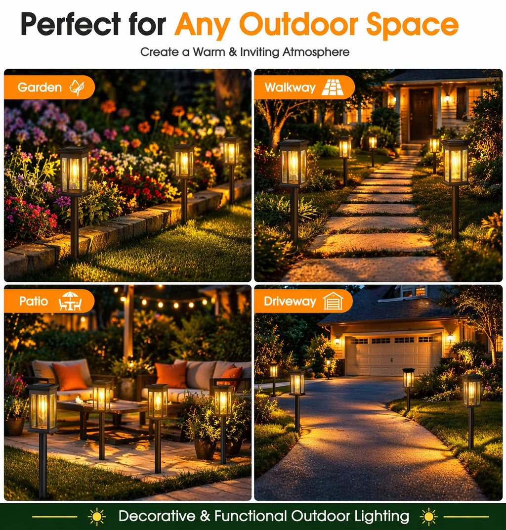 21 Inch 8 Pack Black IP65 Waterproof Solar Pathway Lights Adjustable Height Filament LED Outdoor Garden Landscape Lighting For Yard Patio Walkway Lawn Home Decor Gift Halloween Christmas