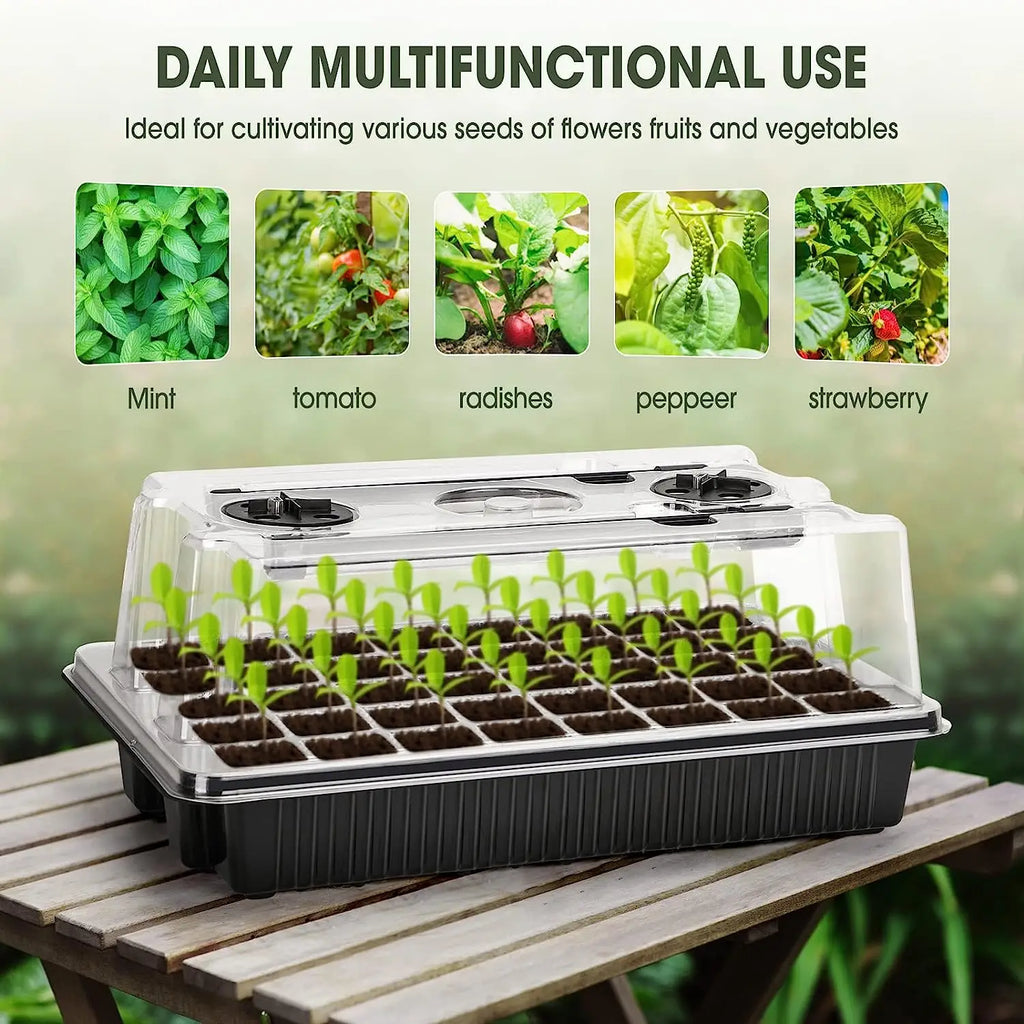 1 Set, Seed Starter Trays With 2 Long Strip Grow Lights, 40 Cells Seed Starter Kit With Humidity Dome For Home Gardene