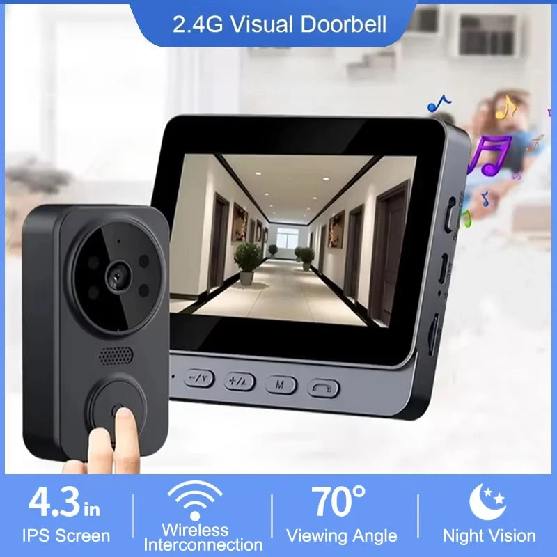 4.3 Inch WiFi Wireless Video Doorbell Two Way Video Intercom Outdoor HD Doorbell Camera Smart Home Security Visual Door Bell