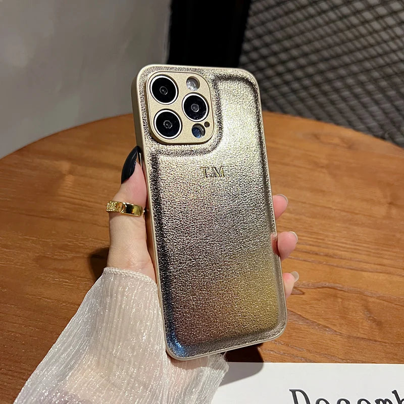 Personalized Leather iPhone Case - Shock-Absorbing Monogram Cover Gold Tidesmit