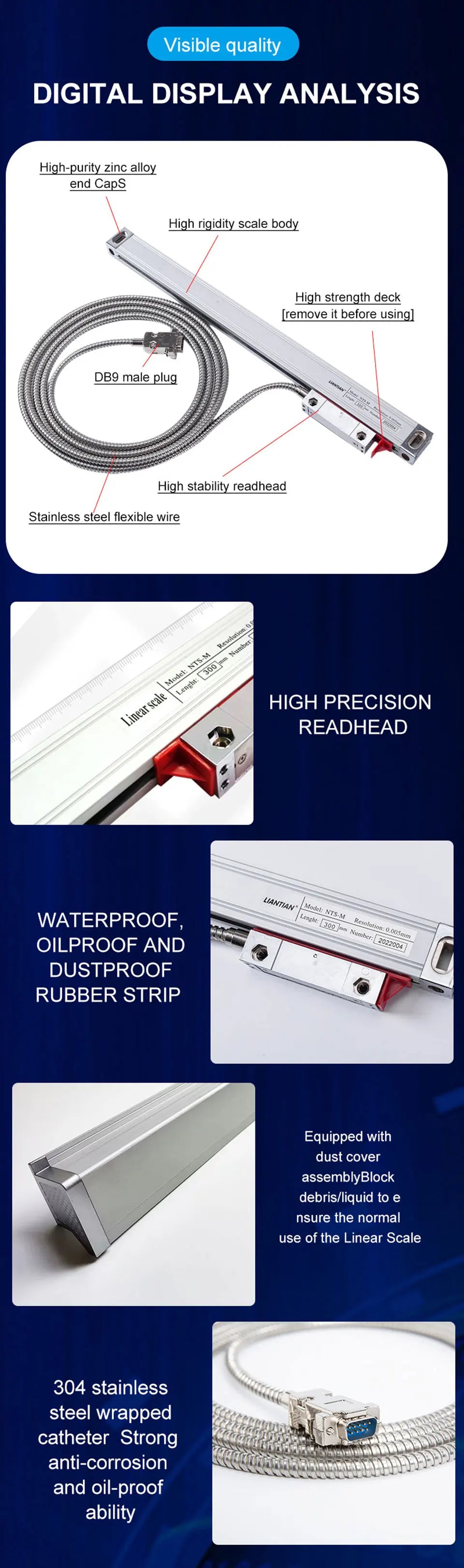 Ultra-accurate Dro NT800-3 NT800-2 Set AC90-260V&50-1000mm Linear Glass Scale Encoder Digital  Ruler for Lathe Milling Machines