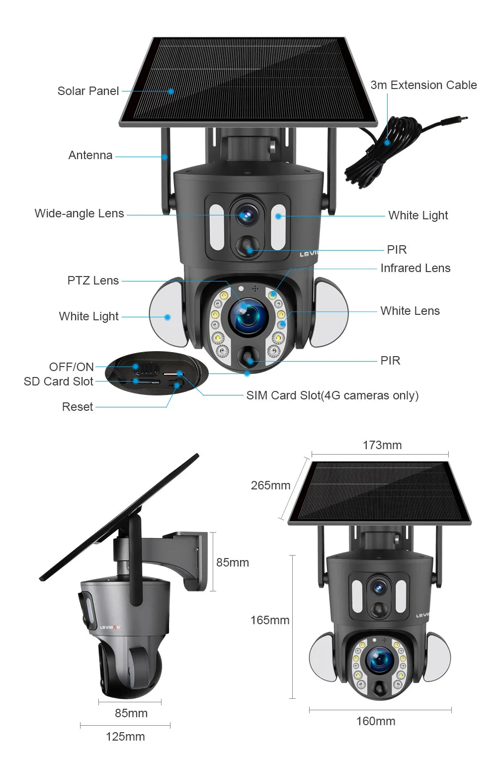 LS VISION 4K 20X Optical Zoom Dual Screen Solar Camera Outdoor 8MP 4G/WiFi PTZ Dual PIR Detection Auto Tracking Security Cameras