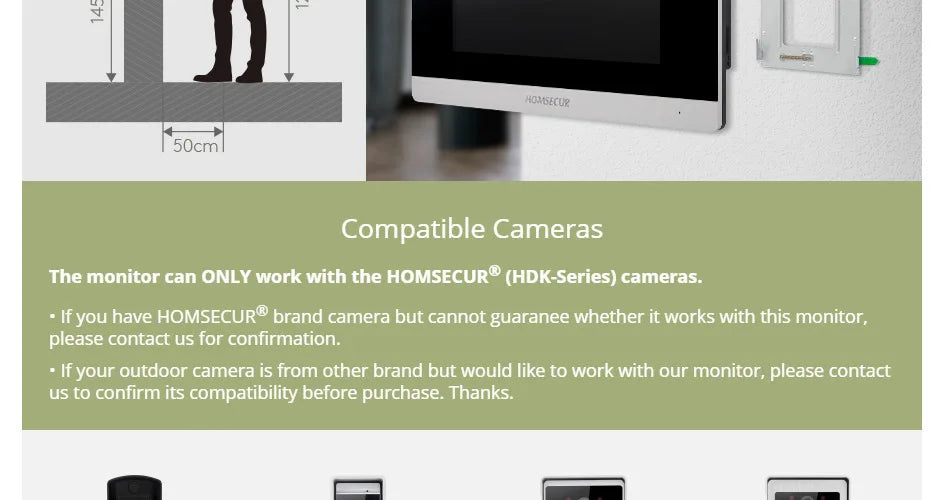 4 Wire WIFI Tuya Smart 7" Touch Screen Monitor BA15D-S Menu Motion Detection For HOMSECUR 1080P Video Doorphone Intercom