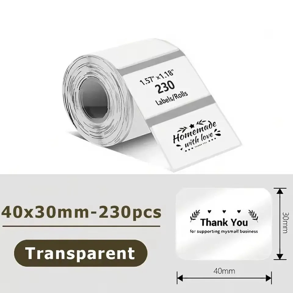 Transparent self-adhesive label paper roll, 40x30mm, waterproof