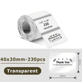 Transparent self-adhesive label paper roll, 40x30mm, waterproof