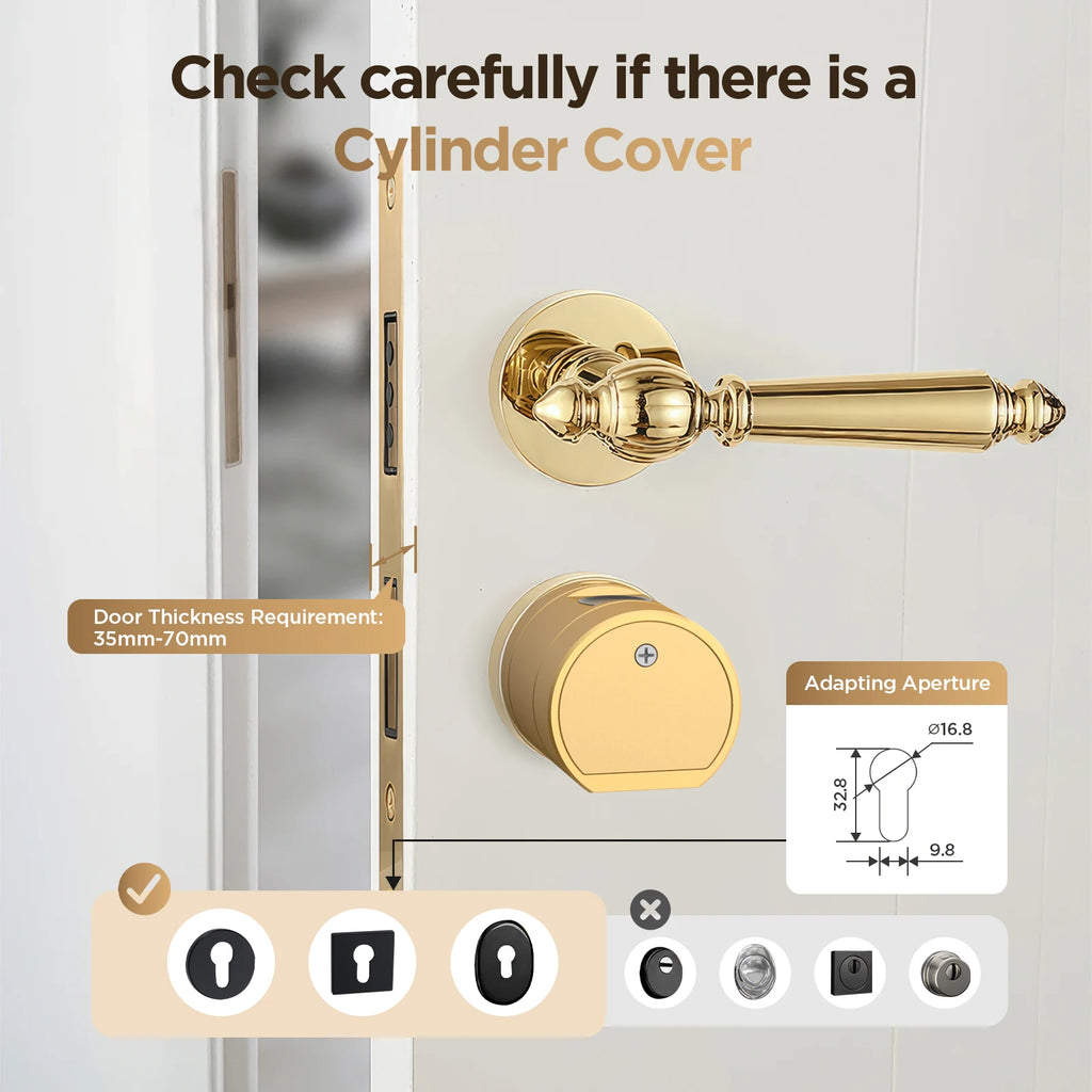 Viladepot Smart Lock Cylinder Fingerprint, Passcode, Card, App Control, Type-C Emergency Power, Indoor Door Lock