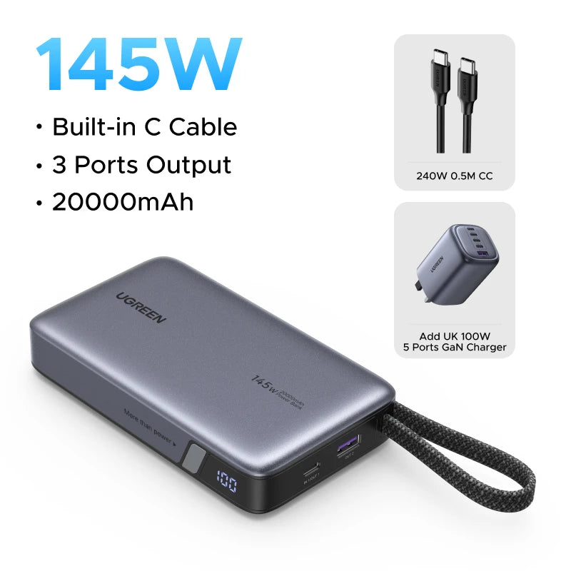 145W Fast Charging Power Bank 20000mAh - High Capacity PD Charger Add 100W UK Charger 20000mah Tidesmit