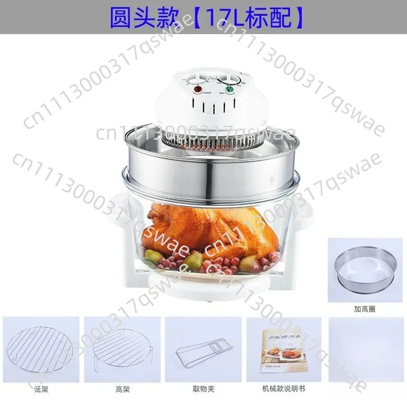 12L 17L Large Visible Glass Air Fryer Oven No-Oil Smokeless Hot Wave Convection Roaster For Home Kitchen Baking Grilling Frying