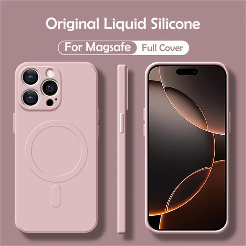 Magnetic Silicone iPhone Case - Shock-Absorbing MagSafe Cover for iPhone Pink Tidesmit