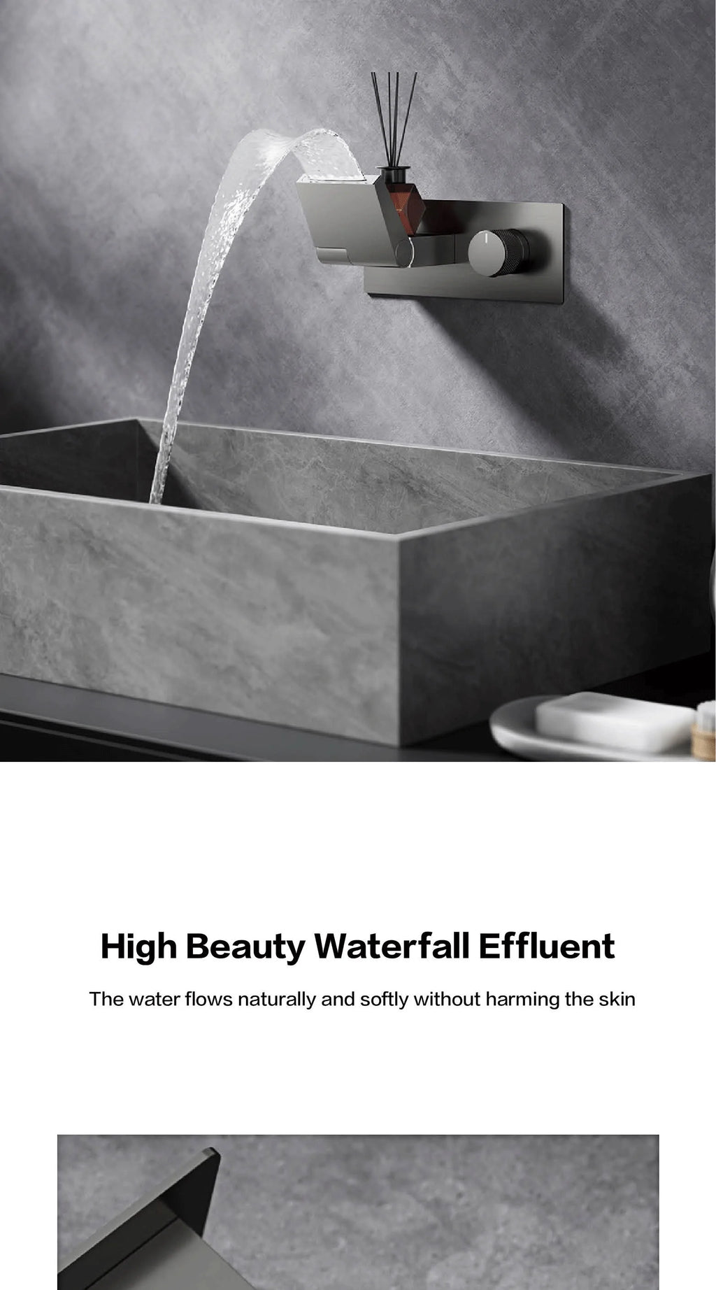 Luxury Gun Gray Brass Wall Mounted Bathroom Faucet with LED Digital Display Single Handle Hot & Cold Water Embedded Bathroom Tap