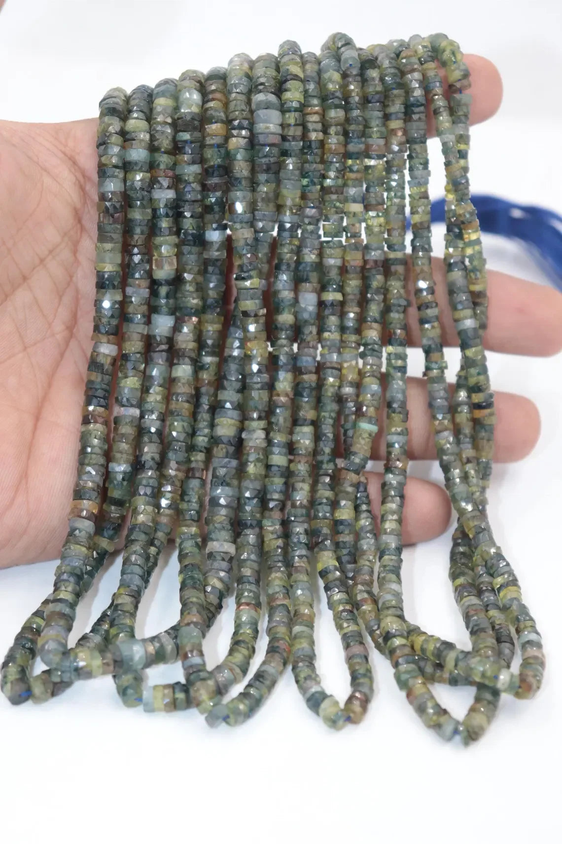 AAA Natural Rare Green Sapphire Faceted Tyre Shape Beads 3-4mm 16 inches Stone Beads For Jewelry Making At wholesale price