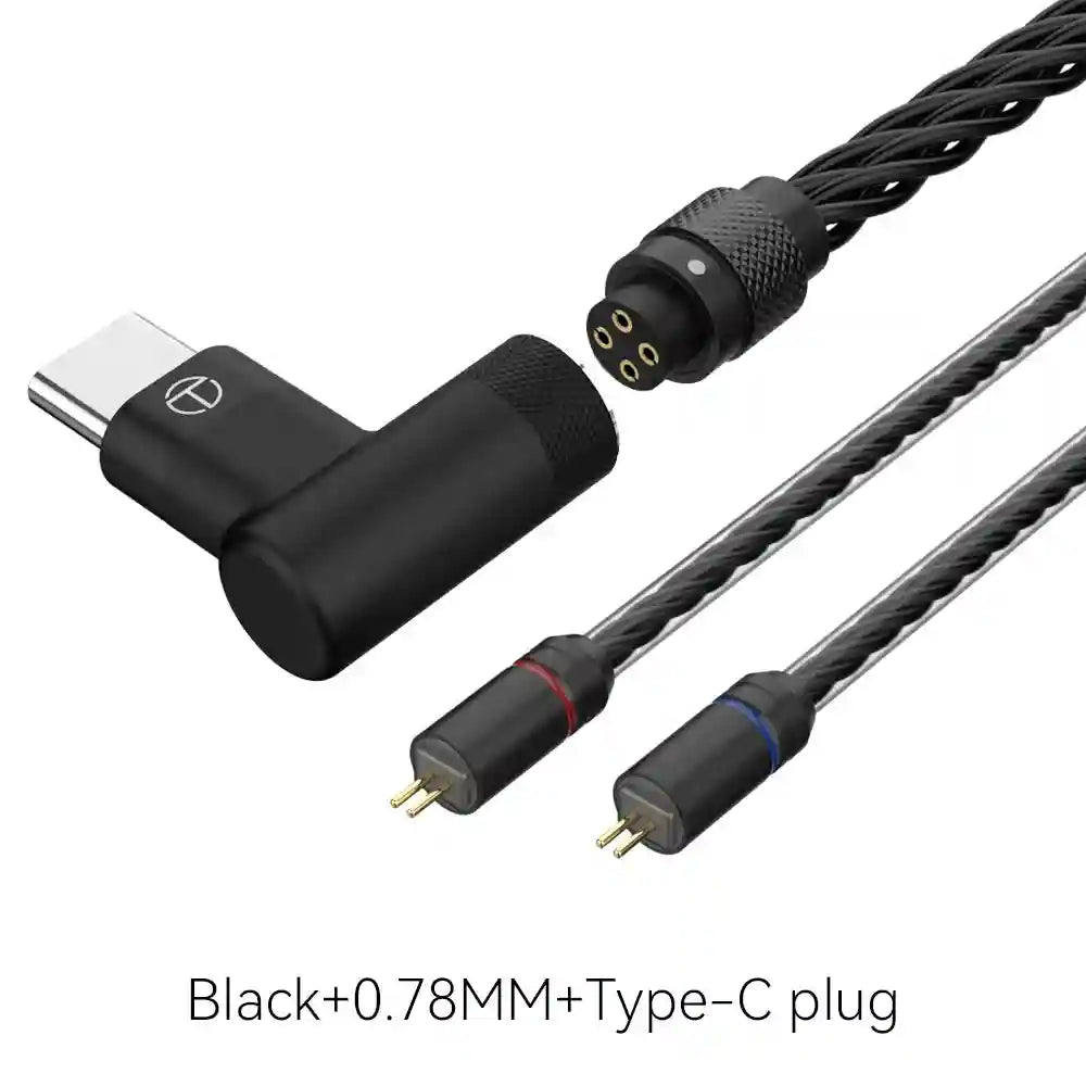 16-Core Silver Plated Replacement Cable for HiFi Headphones Black 0.78 Type c Tidesmit