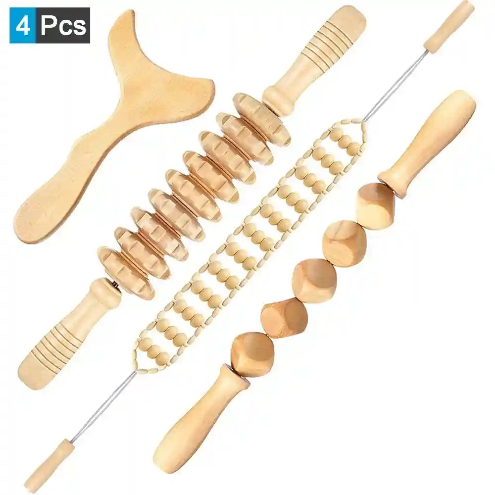 Wood Therapy Massage Roller - Professional Anti Cellulite Guasha Tool Massage Roller 4Pcs Tidesmit