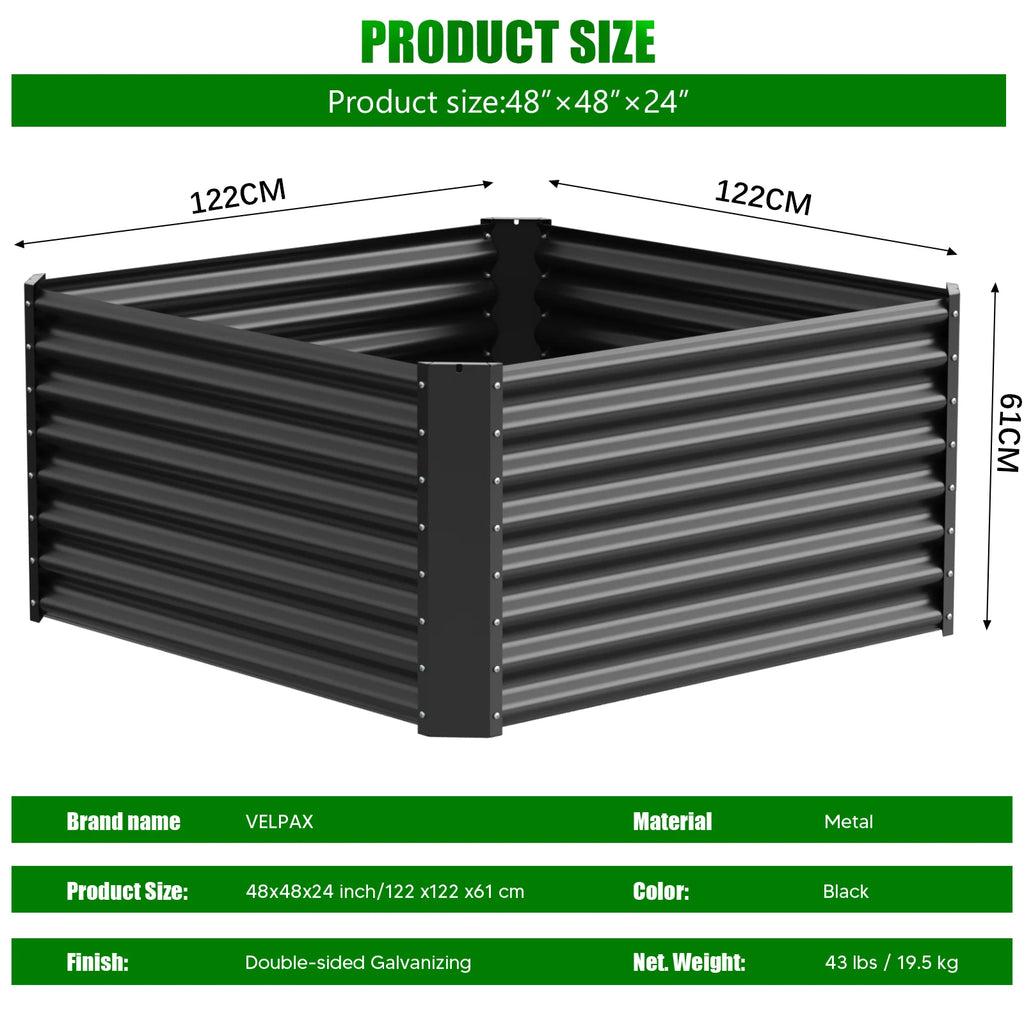 Galvanized metal raised vegetable tray, 240/gallons, open base, rustproof corrugated steel for vegetables, herbs and flowers, quick assembly in 10 minutes for outdoor gardening, patio and yard.