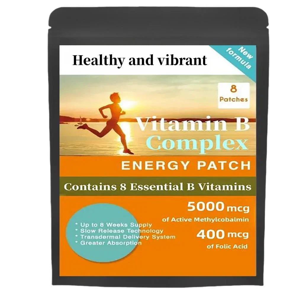Vitamin B Complex Patches 8 Week Supply, Contains All 8 B Vitamins In Vitamins B1, B2, B3, B5, B6, B12, Biotin & Folic Acid