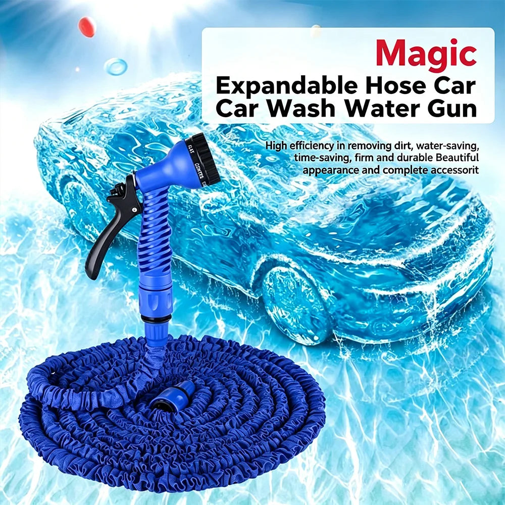 25FT-100FT Telescopic Expandable Garden Hose Kit High Pressure Spray Gun 7 Nozzle Pattern for Car Washing Yard Watering Cleaning