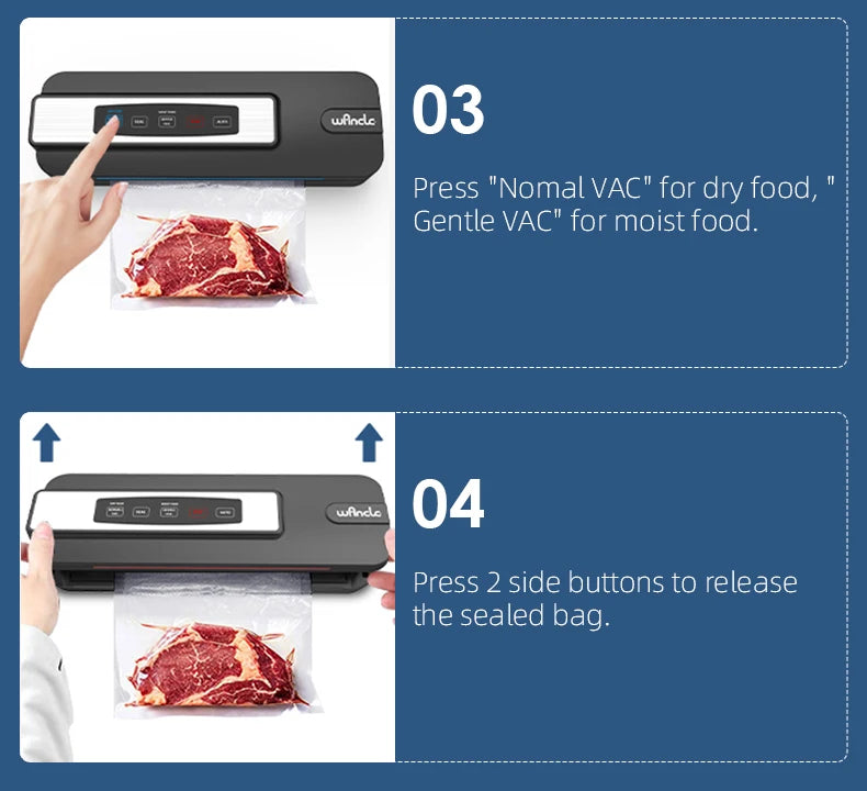 Wancle Food Sealer Machine Automatic Plastic Bags Sealer 60Kpa With External Vacuum System Dry Mosit Preservation Modes,220V