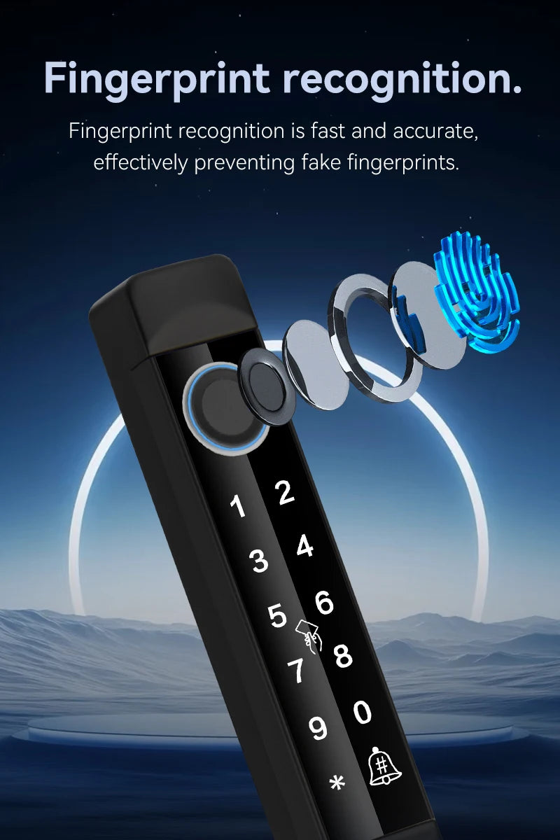 Tuya App Smart Door Lock Waterproof Fingerprint Password Card Bridge-Cut For Outdoor Pull Push Sliding Grille Door