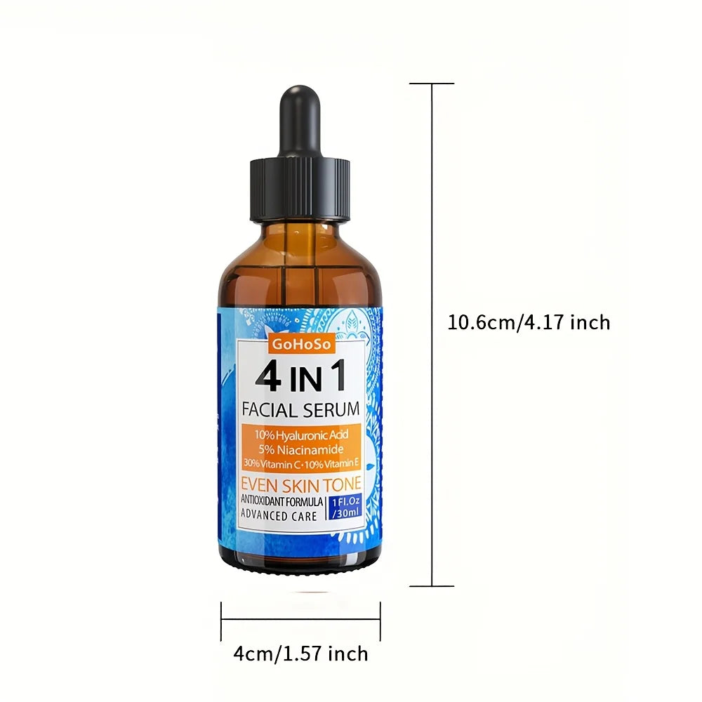 ENVISHA 4-in-1 Face Serum with Hyaluronic Acid, Niacinamide, and Vitamin C for anti-aging, firming, and hydration.
