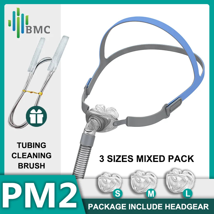 BMC PM2 Nasal Pillow Mask Nose Mask with Headband for CPAP Machine APAP BiPAP S/M/L 3 Sizes Silicone Cushions Apnea CPAP Mask