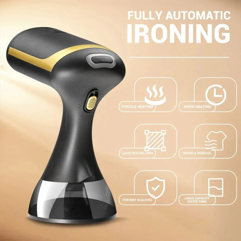Tidesmit 1500W handheld foldable garment steamer showing compact travel-friendly design and heating feature.