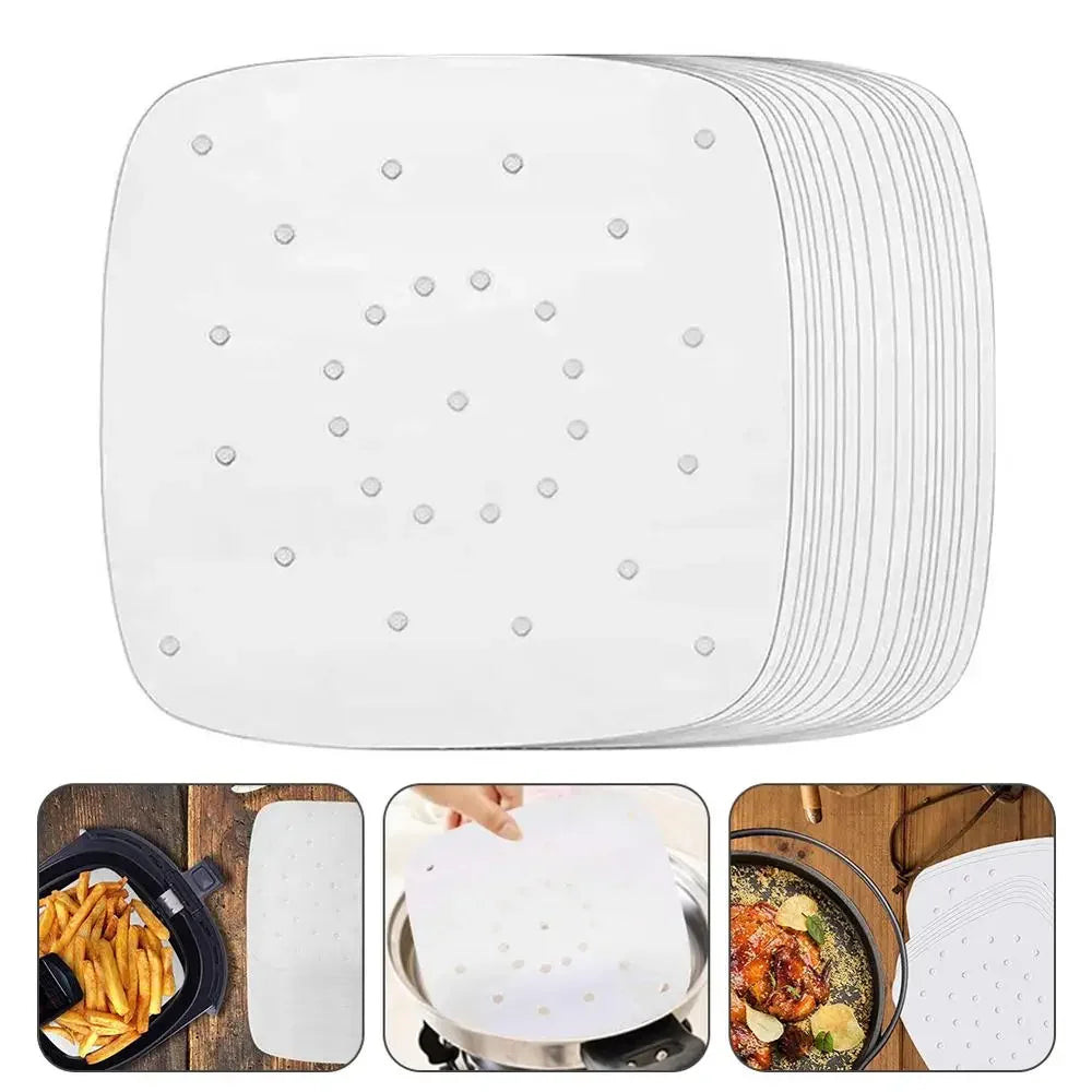 100pcs Air Fryer Parchment Paper Liners 9 Inch Baking Paper Square Perforated Parchment Paper for Steamers Cake Pan Oven Cooking