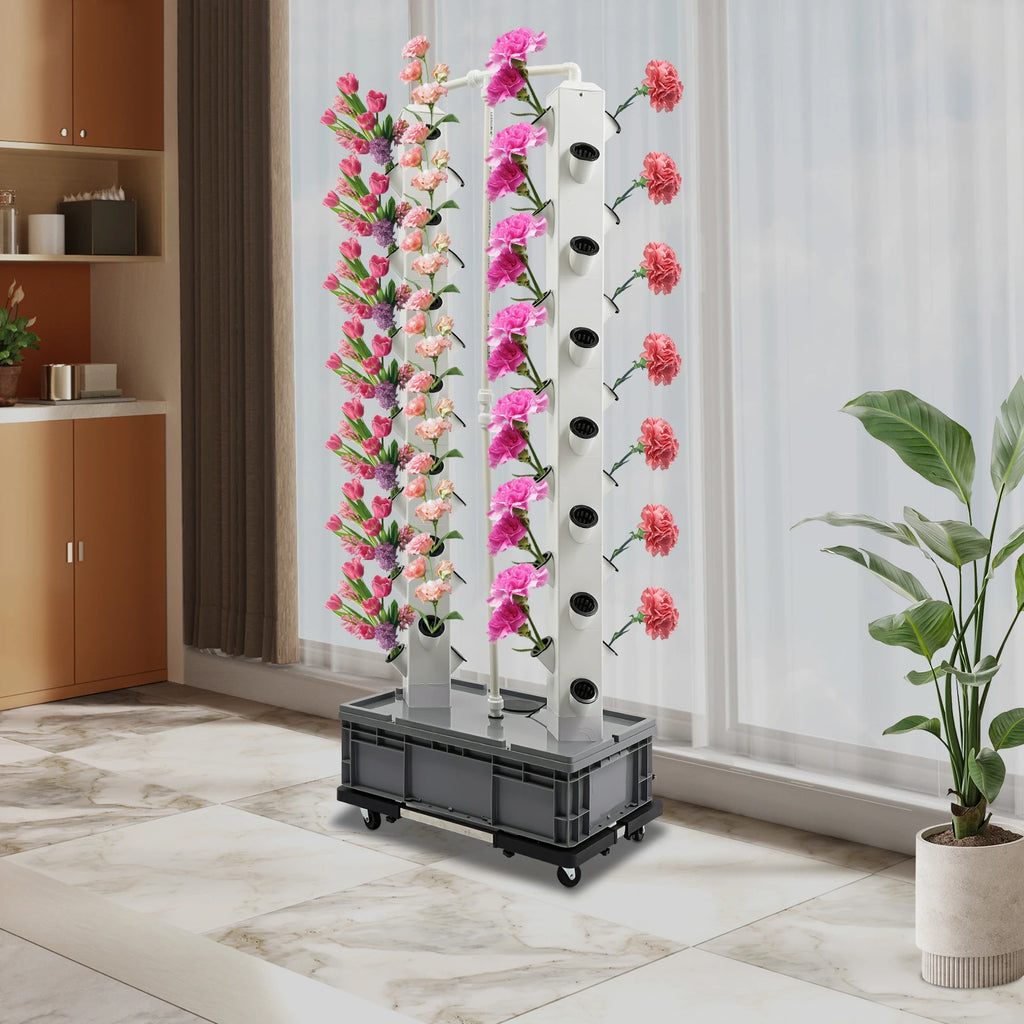 56-Plant Hydroponic Growing Tower 220v Outdoor Indoor Vertical Garden Smart Garden Kit Hydroponics Growing Tower with 4 Wheels