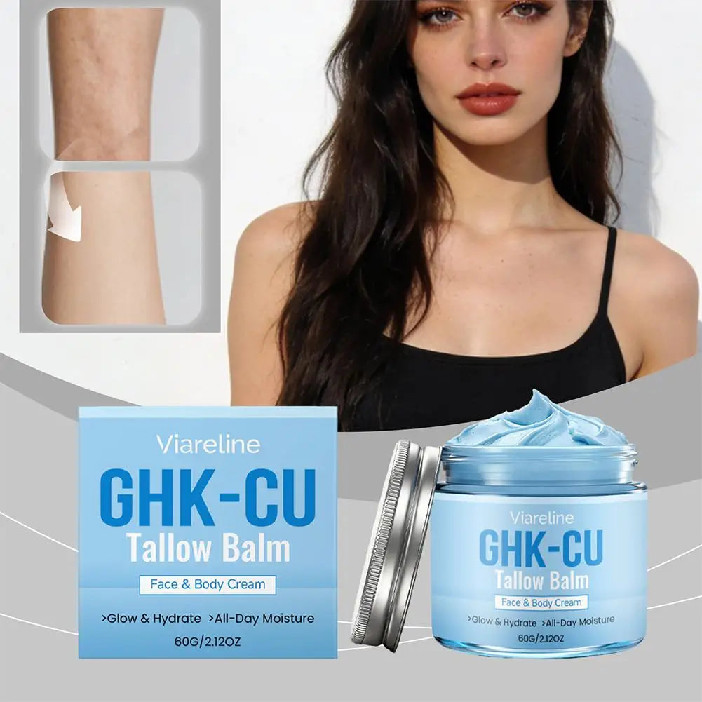 GHK-CU Copper Peptide Tallow Balm Blue Cream for Face & Body Moisturizer  for Mature, Dry & Sensitive Skin Daily Facial Care
